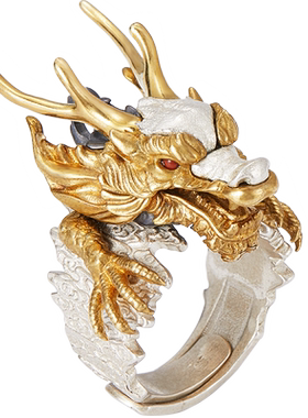 二合一食指环活口龙爪戒指