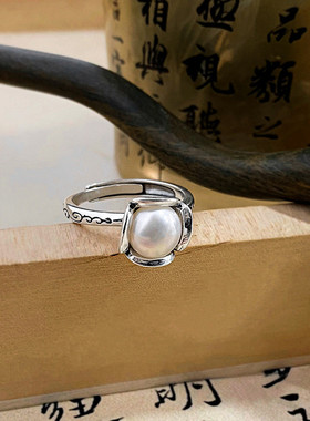 新款花朵花纹花苞贝珠戒指小众设