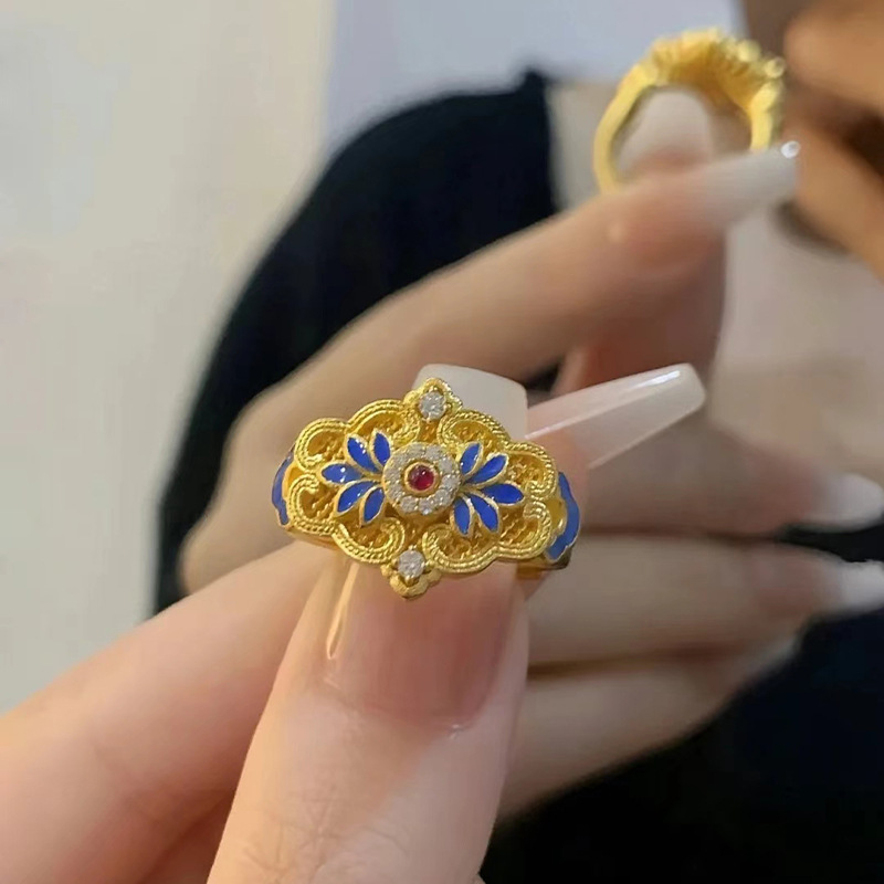 珐琅工艺玉兰花戒指女新中式滴胶