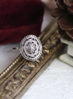 新中式宫廷风设计蕾丝镂空戒指复