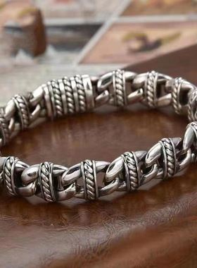 S925泰银复古做旧重工手链男小众设计女士高级感冷淡风时尚饰品