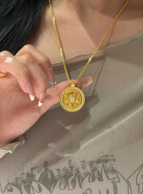 新款中古八宝罗盘吊坠项链精致高