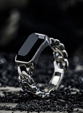 复古做旧简约黑锆石戒指男个性时