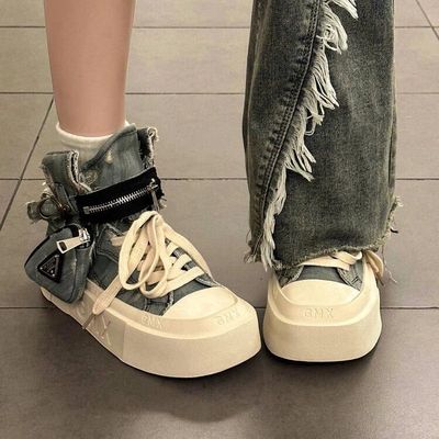 原创小众设计感牛仔蓝厚底帆布鞋女2025新款百搭休闲鞋韩系板鞋女