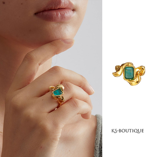 KLIENSTONE冰裂蓝水晶戒指开口可调节&众神记