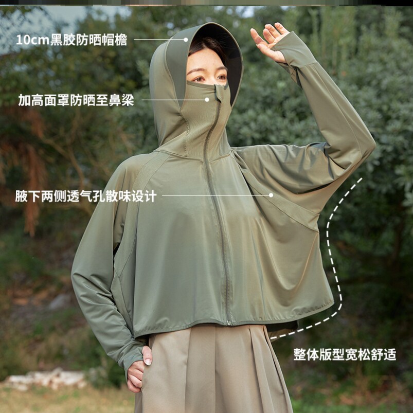 防晒衣衫大檐口冰丝沙滩帽檐骑行帽海边女士防紫外线衣长款薄款服