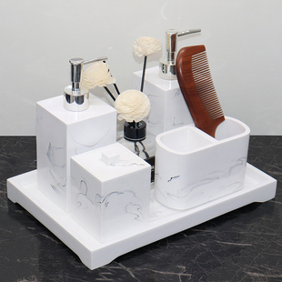 酒店洗手液瓶套装 护手霜瓶子浴室棉签盒木梳架卫浴托盘样板房摆件