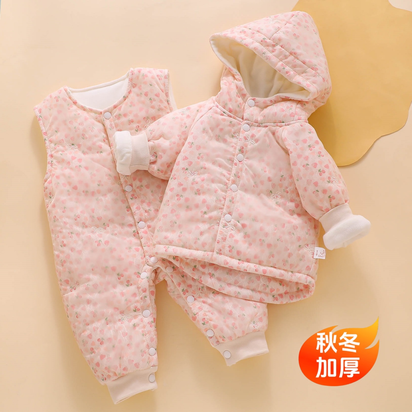 女宝宝冬装新生婴儿夹棉衣服秋冬季幼儿加绒分体套装外出抱服加厚