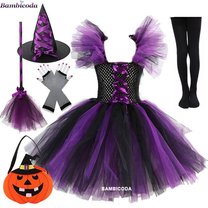 2023 Disguise Witch Costume for Girls Halloween Tutu Knee Dr