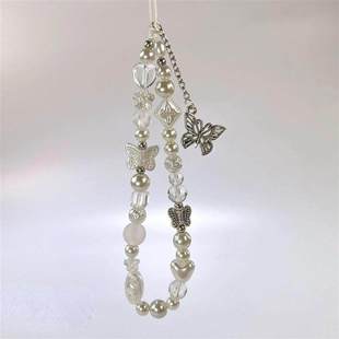 Phone Chain Short Y2K Wrist Butterfly Charm Strap Silver