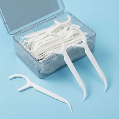 50-Pack Daily Oral Care 2-in-1 Dental Floss Picks: White Too