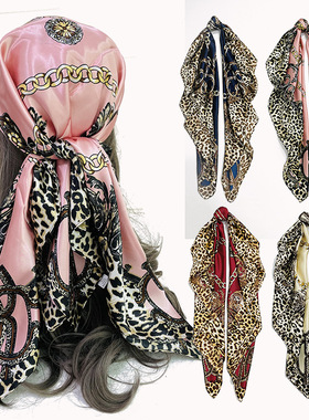 Simulated silk color Ding silk scarf Women's leopard印花方巾