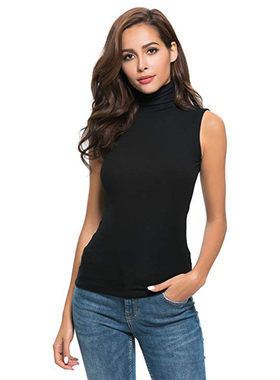 Womens Tank Top Turtleneck Neck Sleeveless Shirt Black Women