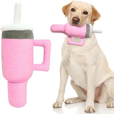 Pink Cup-Shaped Squeaky Dog Toy - Durable Chew Toy for Aggre