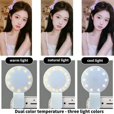 Mini Clip-On Phone Ring Light, Rechargeable LED Selfie Fill
