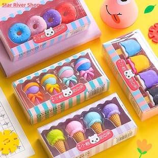4pcs Yummy Dessert Erasers Set Mini Lollipop Icecream Popsic