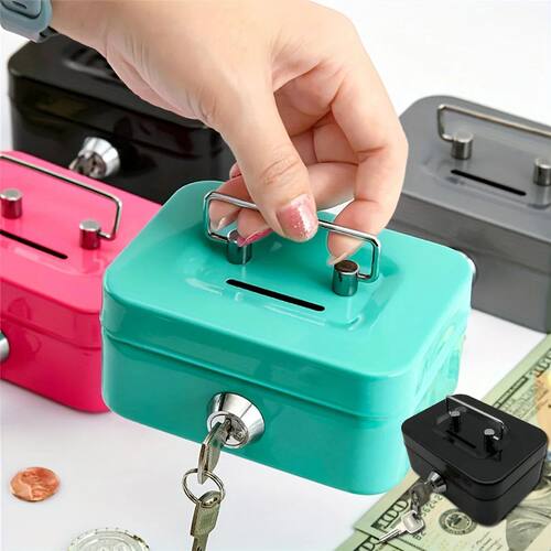 Steel Cash Box with Key Lock, Metal Small Money Organizer wi