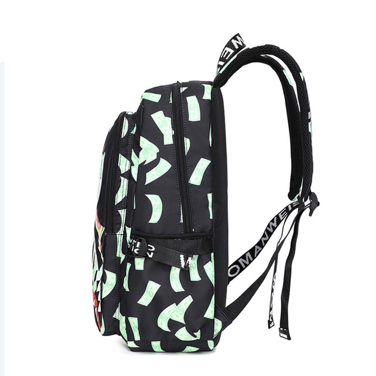 跨境新款彩色鲨鱼学生轻便防水书包印花大容量个性卡通时尚双肩