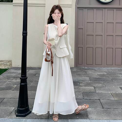 法不式感肩优雅轻熟小2B209-26众撞款套装女夏高级披马甲半身裙两