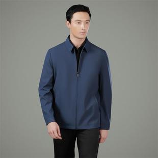 开会上班上衣商务闲桑男 爸装 中年蚕丝夹克男春秋季 翻6605领休爸装