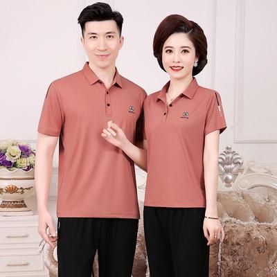 季团体夏款中老年男159-755-长士翻领薄步款冰丝短袖裤情侣款跑套