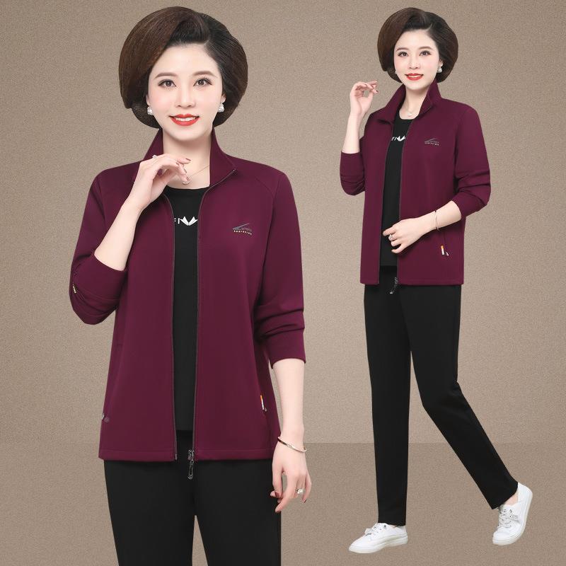 中老698201年运动套装春秋跑套步晨休练闲卫衣三件女岁洋气妈妈春