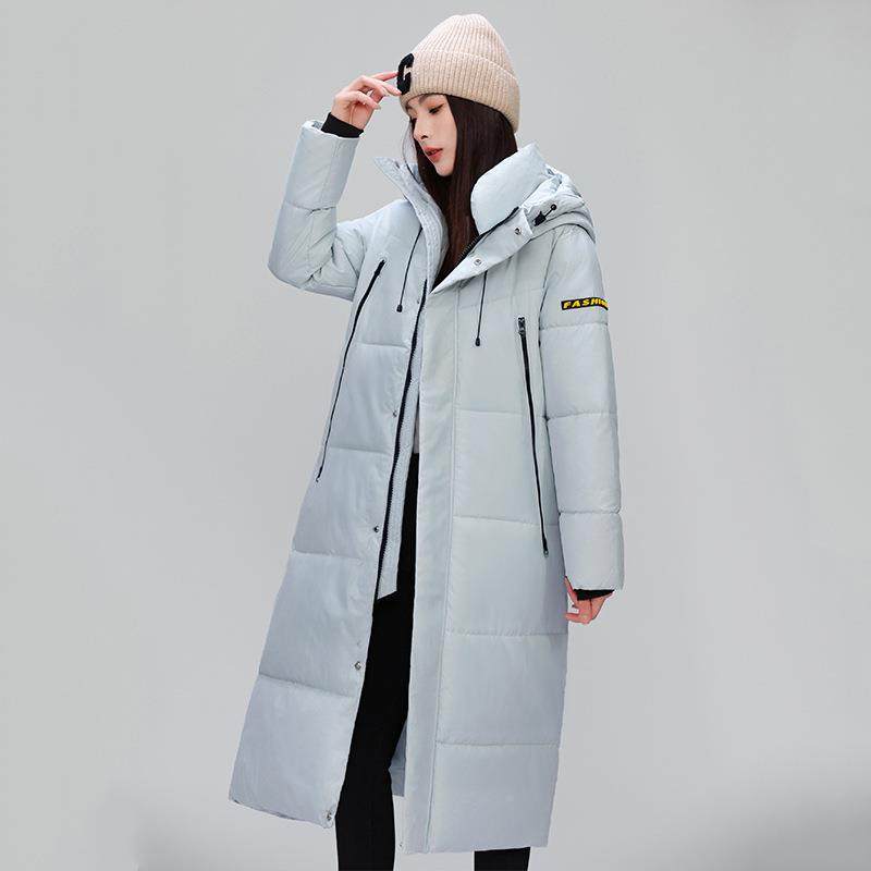 羽冬绒棉服女中长款休闲瘦加厚41-619大修身显大码超长衣过膝外套