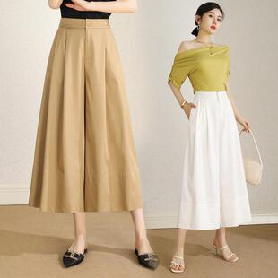 专柜同款洒质量时88404髦大气松天丝裤裙潇摆阔大腿裤时尚宽八分