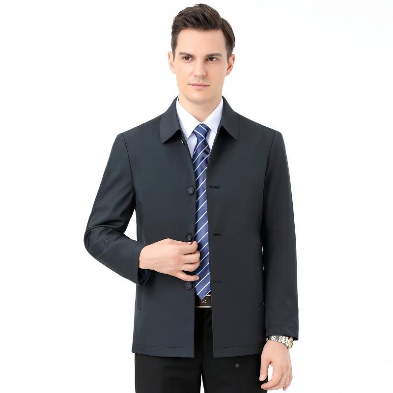 春风秋款男士外套休克闲夹新888-Y纯色中年外穿翻领基础款休闲衣