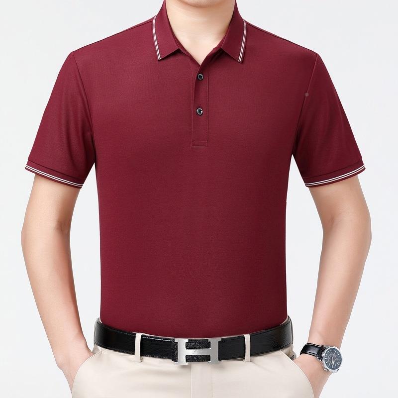 品夏桑蚕短袖恤男士丝季新款6142-EE商牌务休闲商务纯色翻领衫