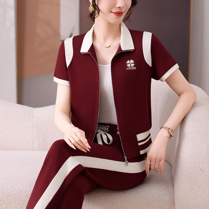 运步休闲动套装女夏季新款薄款短袖长跑裤冰大丝90620665码夏装两