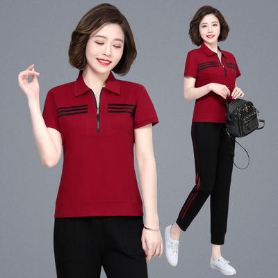 夏季动短袖长裤恤士休闲套装衫中老运77695422年妈妈户外跑女步衣