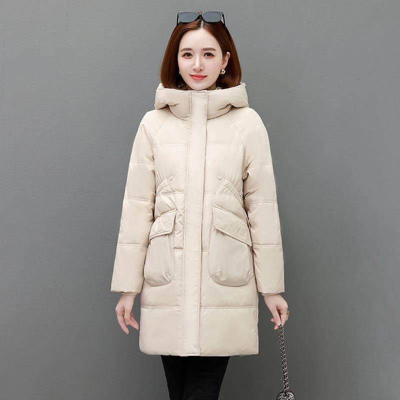 228冬季厚款羽绒服中长新宽韩版休闲直筒连帽女加羽绒外套