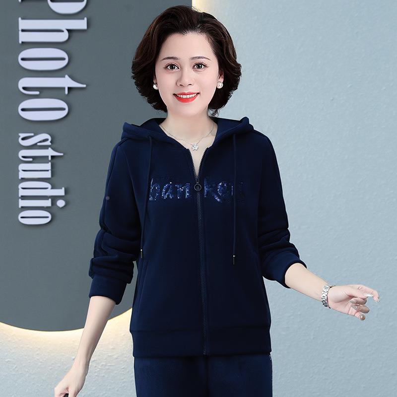 中年女冬装短款绒摇粒绒外套年款双新面74210141加厚抓卫衣女老士