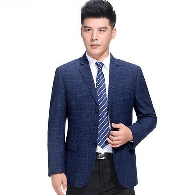 羊毛男装商务休闲单件西服料上衣中年爸爸装格子西单西春秋毛A187
