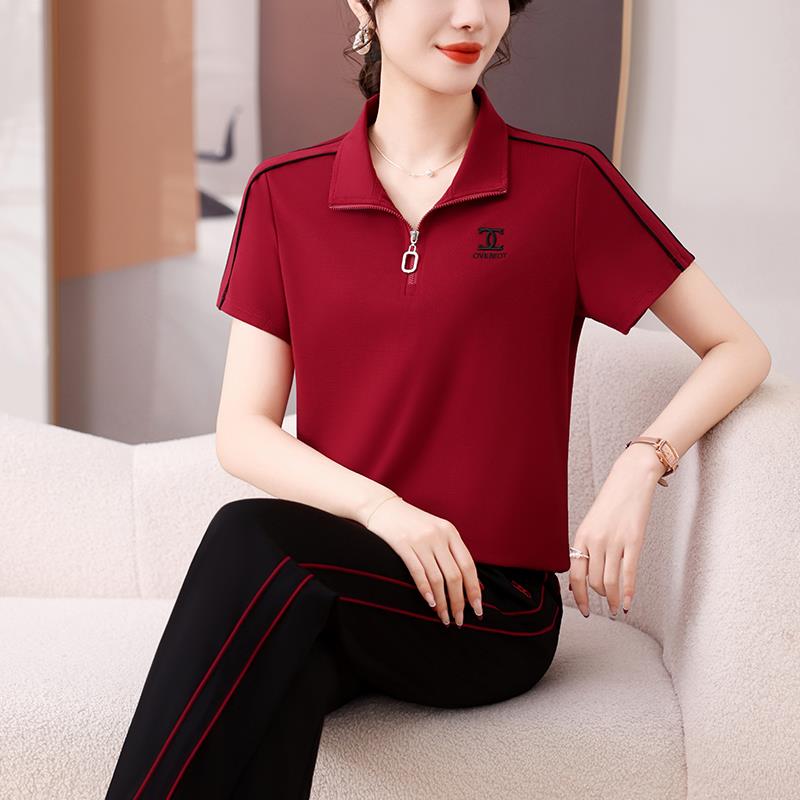 运冰动90448219套装时女夏季新印花短袖长裤卫衣丝薄款休闲服两件