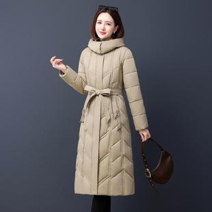 收腰系年带羽厚洋气棉衣女 过膝绒加棉服女冬季 时尚 连2508帽长款