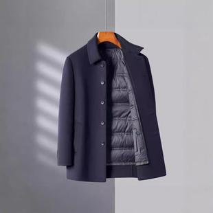 中老年保暖11208 羽绒内胆男装 PP外 冬双面呢羊毛大衣绒拆季 可男士