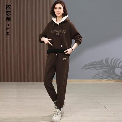 新加绒运动丽6780套装季女年秋冬女款时尚妈妈洋气加厚装卫衣两件