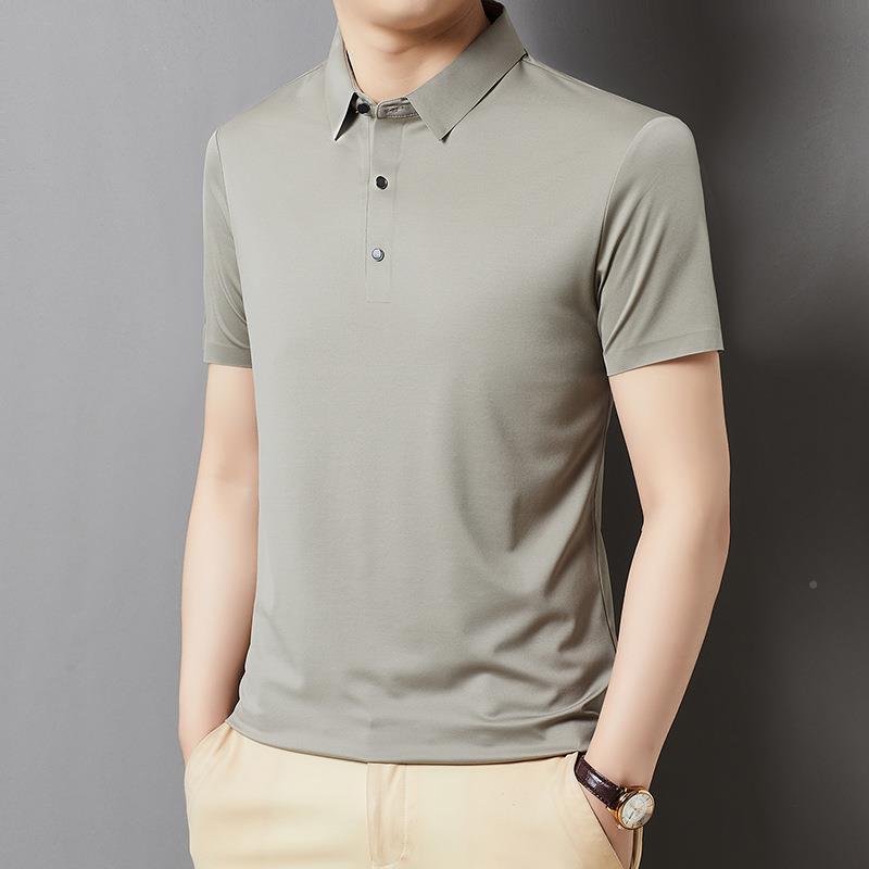 品牌翻桑蚕丝男夏季商务纯休闲衫领男士上衣免799-LN烫男装恤