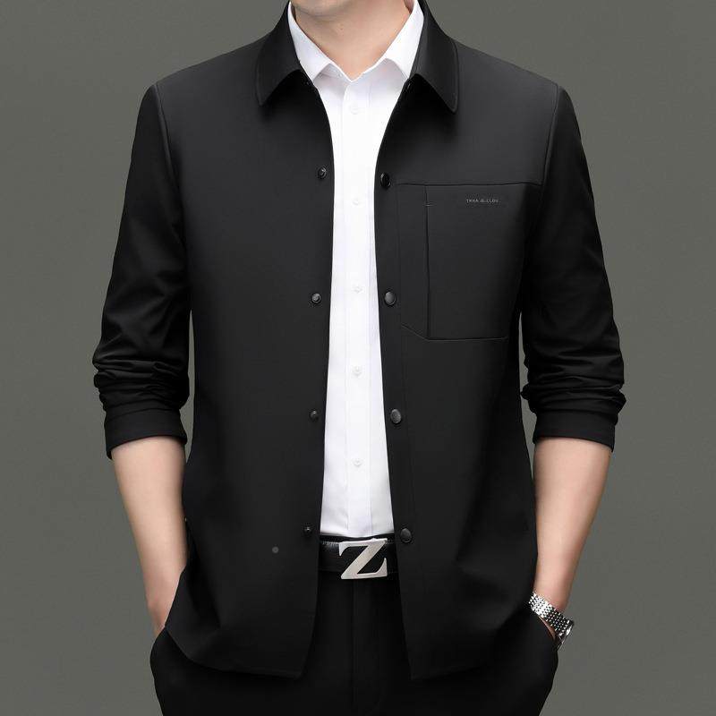 春秋新中年爸男士夹尚克时休闲款外套爸装上衣翻003-PI领薄款茄克