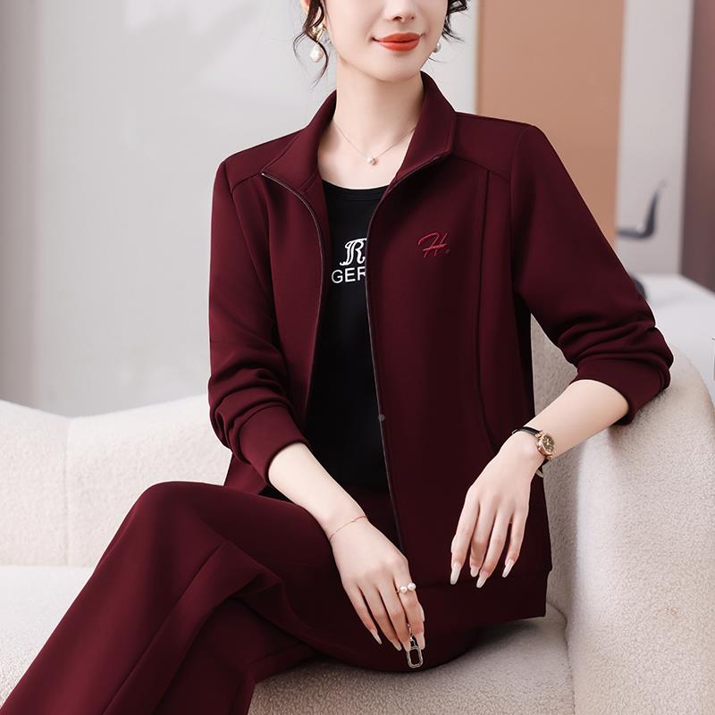 妈春套装新款中老人春秋外套贵夫人休闲运装8756489动服年妈三件