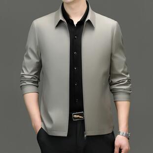 春式秋款男克中年男8796新装商务休闲翻领夹桑蚕丝百搭茄克外套男