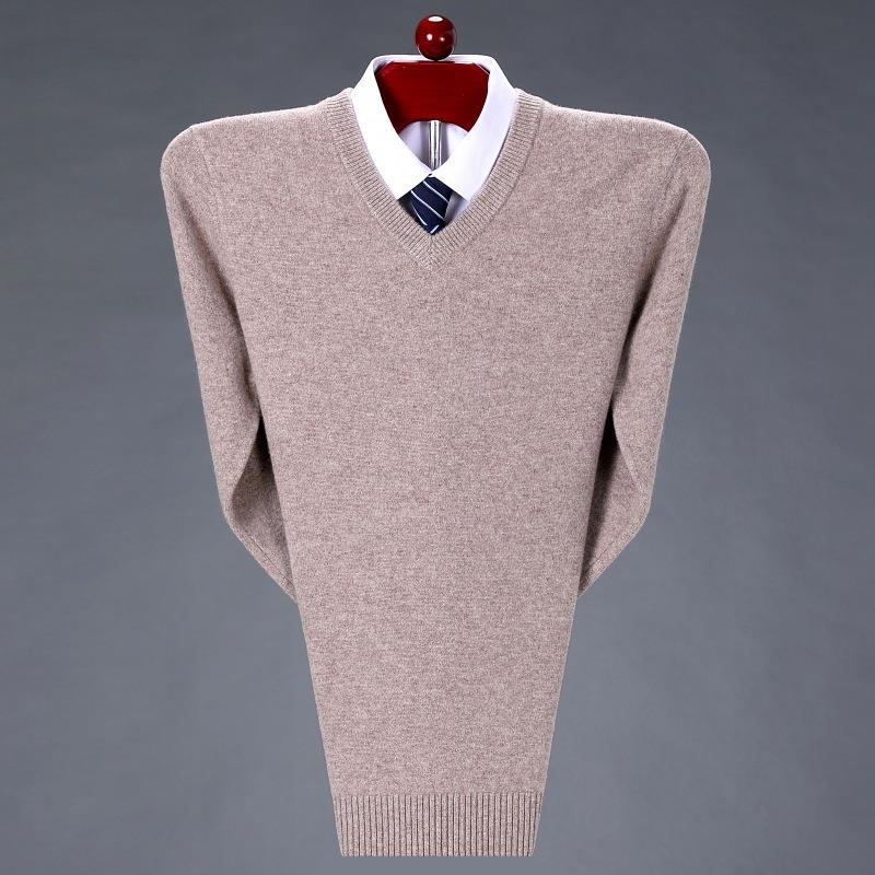 季中时年男士羊绒衫尚休套头闲领羊冬毛针307-V织衫纯色打底毛衣