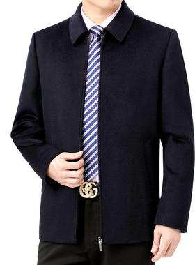 羊夹毛克男冬季新款中年男士茄克加厚羊毛呢外子领羽21818绒翻内