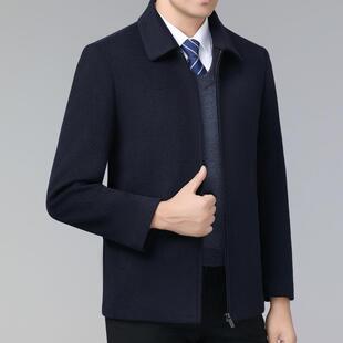 秋冬新爸款羊绒夹克男老8816年休中闲毛呢短款大衣爸公装务员翻领