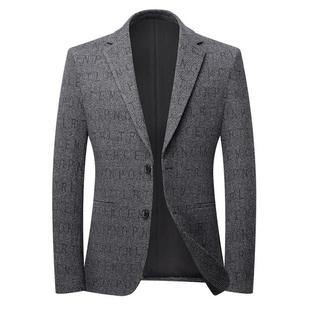 L西装 6668 中年男装 韩版 潮印花西服外套闲 秋冬新款 休流青修身 男士