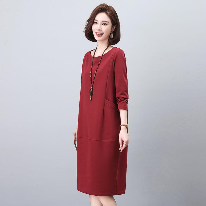 连衣依603裙女春秋春季款松宽大码新卫衣裙妈妈气休闲中洋长款裙