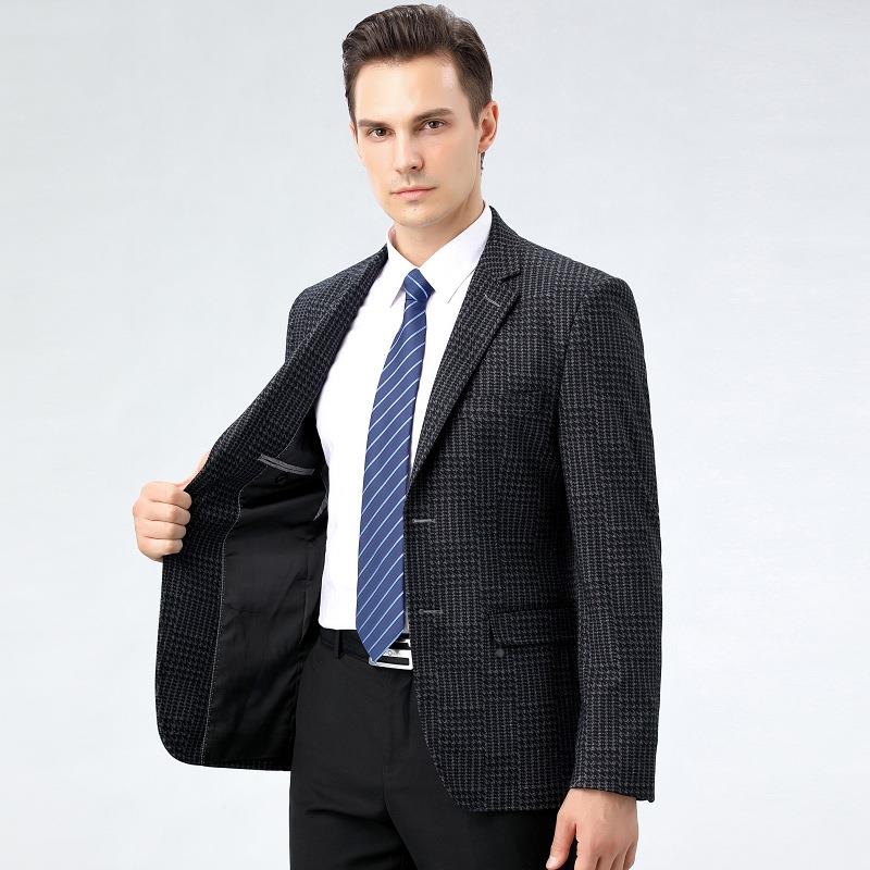 秋单新款中老年西装闲男西爸爸装外套加大码格子中年男士休118西