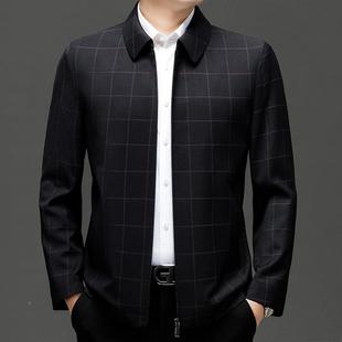 羊克毛夹男士 年格子商务约上衣 休闲简翻领时F22中尚外套春秋薄款